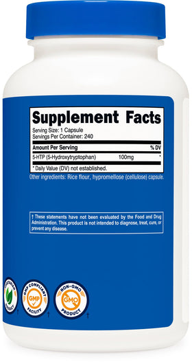 Emballage de Nutricost 5-HTP 100 mg vu de dos