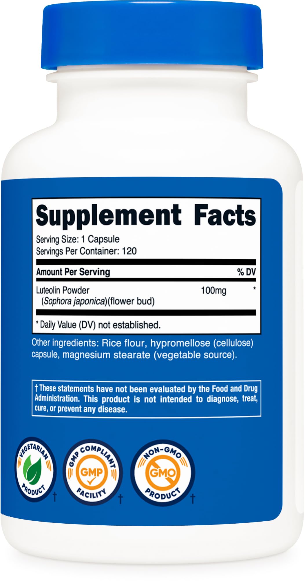 Emballage de Nutricost Luteolin 100mg 120 capsules