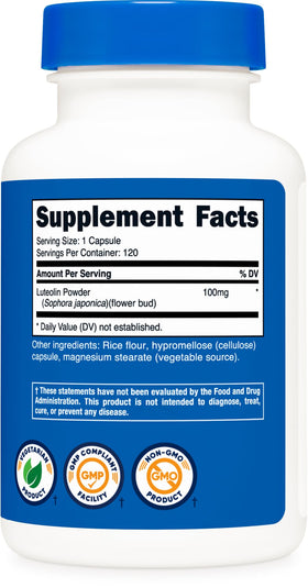 Emballage de Nutricost Luteolin 100mg 120 capsules