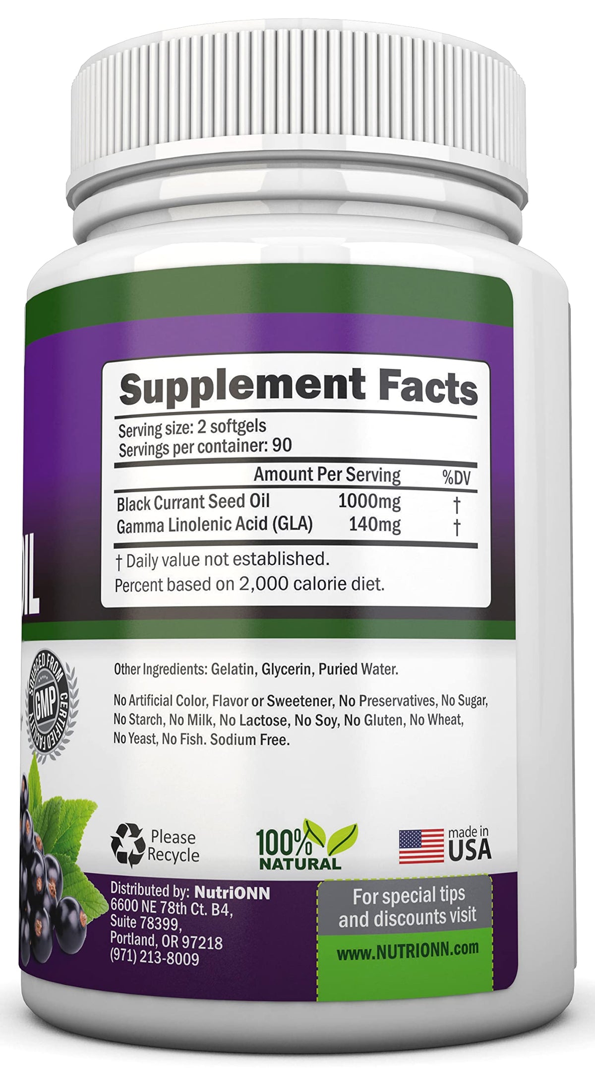 Emballage de NutriONN Huile de Cassis 1000 mg avec gélules molles