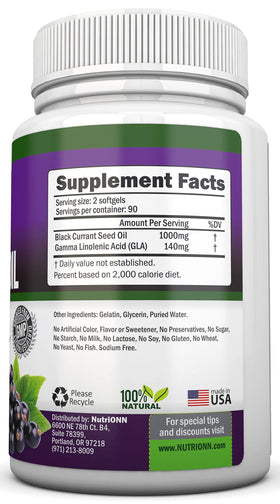 Emballage de NutriONN Huile de Cassis 1000 mg avec gélules molles