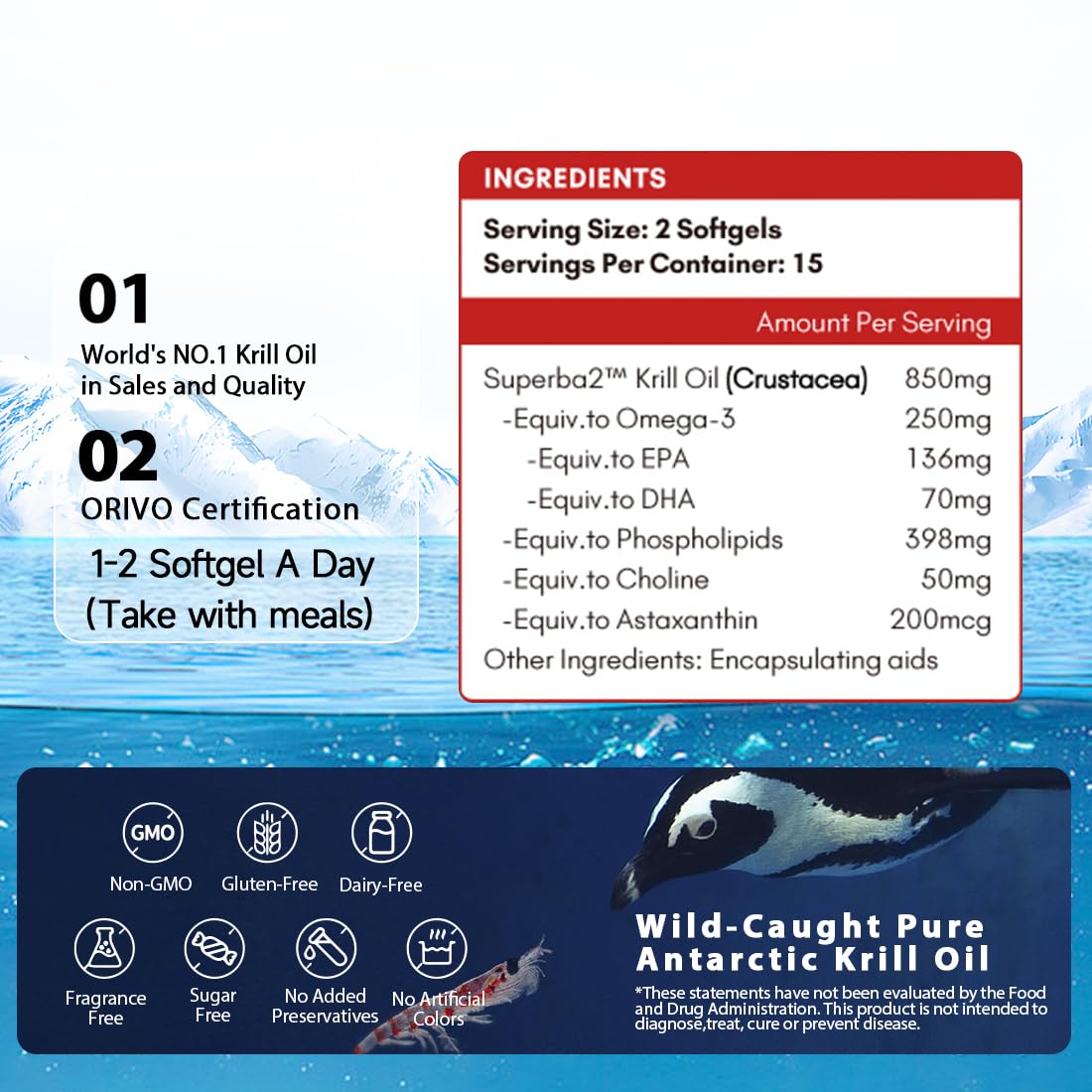 Emballage de NYO3 Huile de Krill 850mg Omega 3