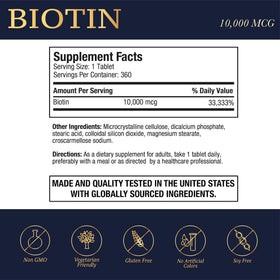 Emballage de P Puregen Labs Biotine 10 000 MCG, montrant la face