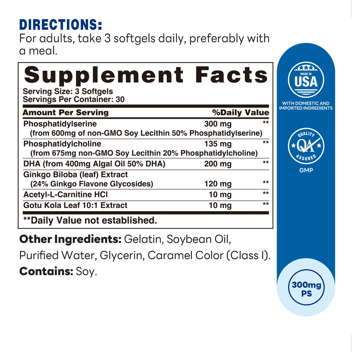Emballage de Phosphatidylsérine 300mg de Vitamin World avec DHA et Ginkgo Biloba