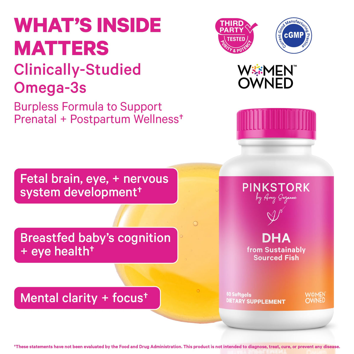 Emballage de Pink Stork Huile de Poisson Omega-3 540mg DHA + EPA