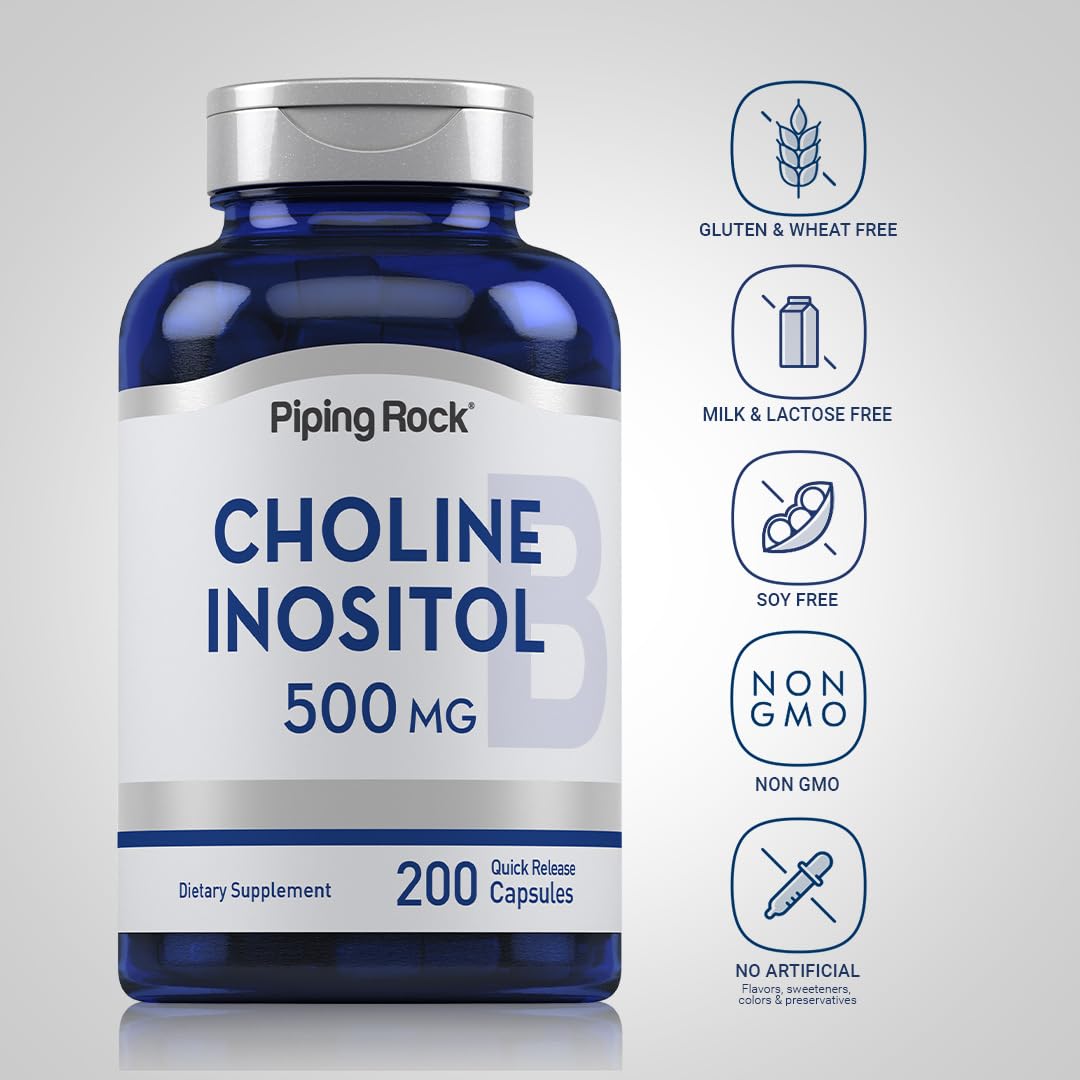 Emballage de Piping Rock Choline Inositol 500mg avec étiquette visible