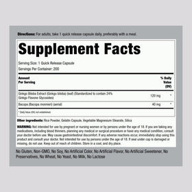 Emballage de Piping Rock Ginkgo Biloba 120mg 200 capsules