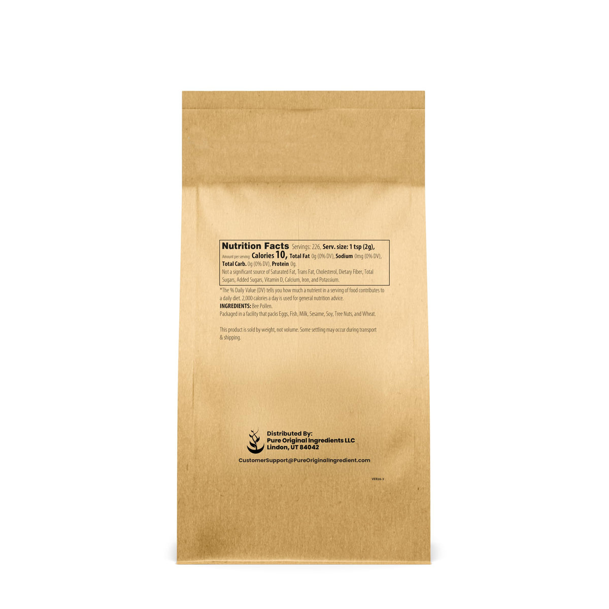 Emballage de Pollen d'Abeille Poudre PURE ORIGINAL INGREDIENTS 472g