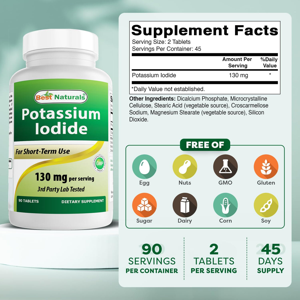 Emballage de potassium iodé Best Naturals avec étiquette