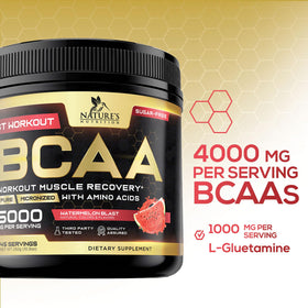 Emballage de poudre BCAA Nature's Nutrition 331g sur fond blanc