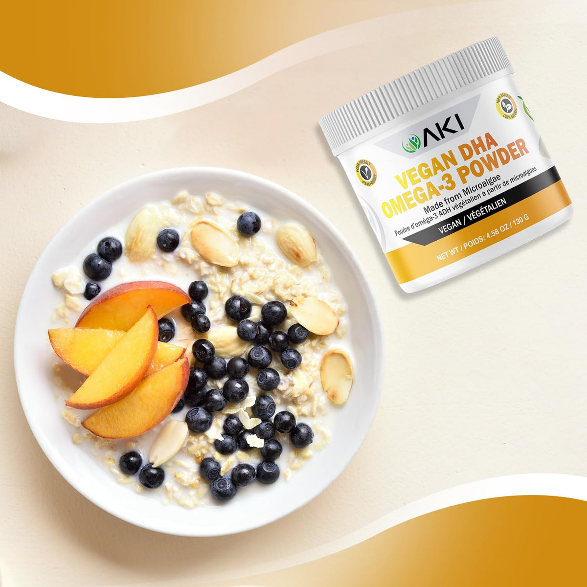 Emballage de Poudre d'Algues Micro Omega 3 DHA AKI ORGANIC 130g