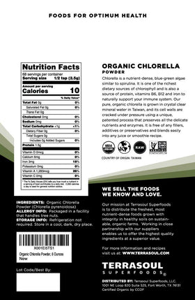Emballage de poudre de chlorelle biologique Terrasoul Superfoods