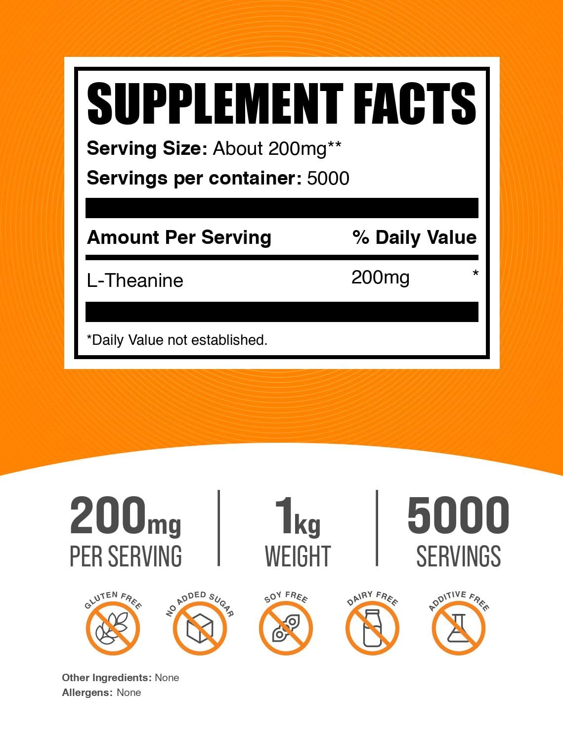 Emballage de poudre de L-Théanine BulkSupplements 1kg