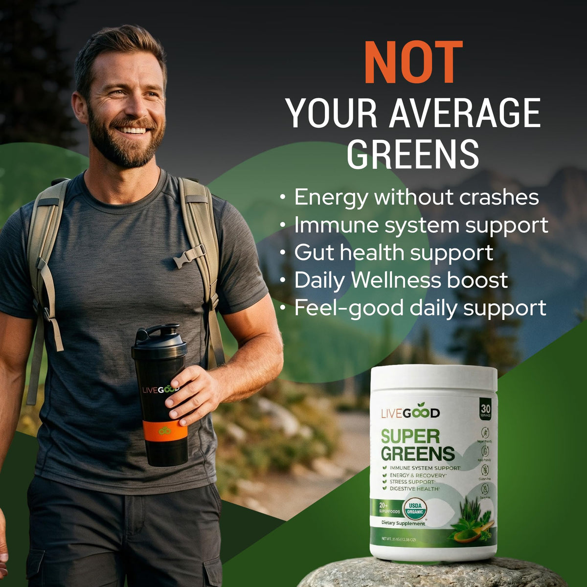 Emballage de Poudre de Super Greens Bio LIVEGOOD