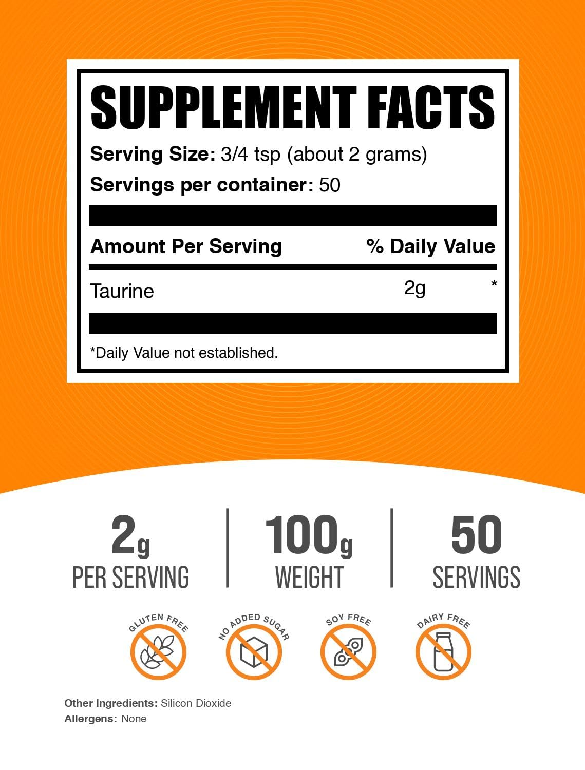 Emballage de Poudre de Taurine 2000mg BulkSupplements