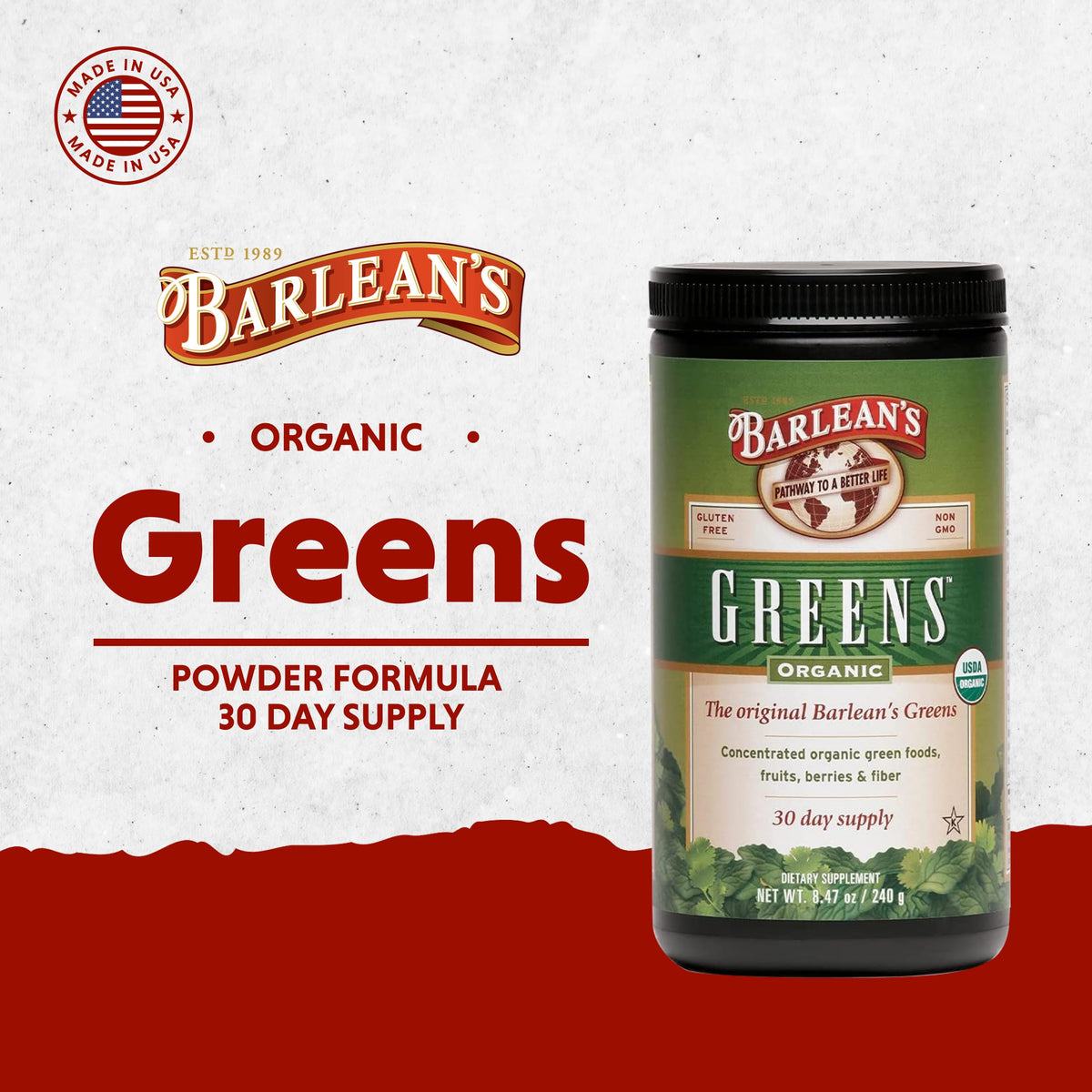 Emballage de Poudre de Verts Biologiques Barlean's