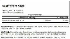 Emballage de Poudre de Vitamine C Swanson avec instructions