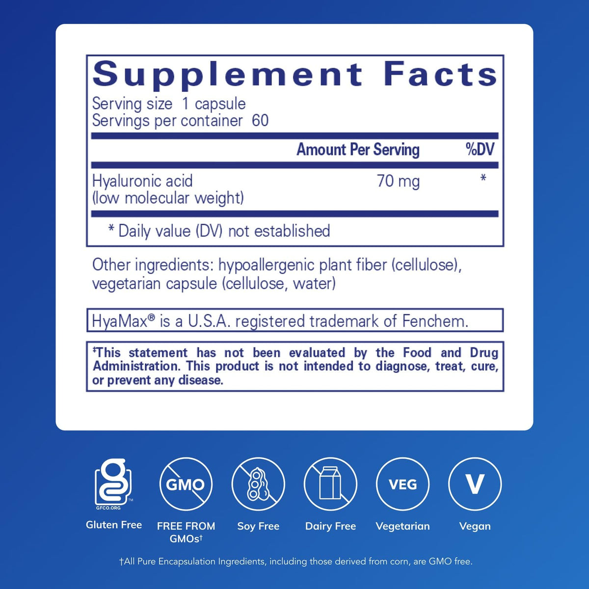 Emballage de Pure Encapsulations Acide Hyaluronique 60 Capsules