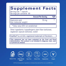 Emballage de Pure Encapsulations Acide Hyaluronique 60 Capsules