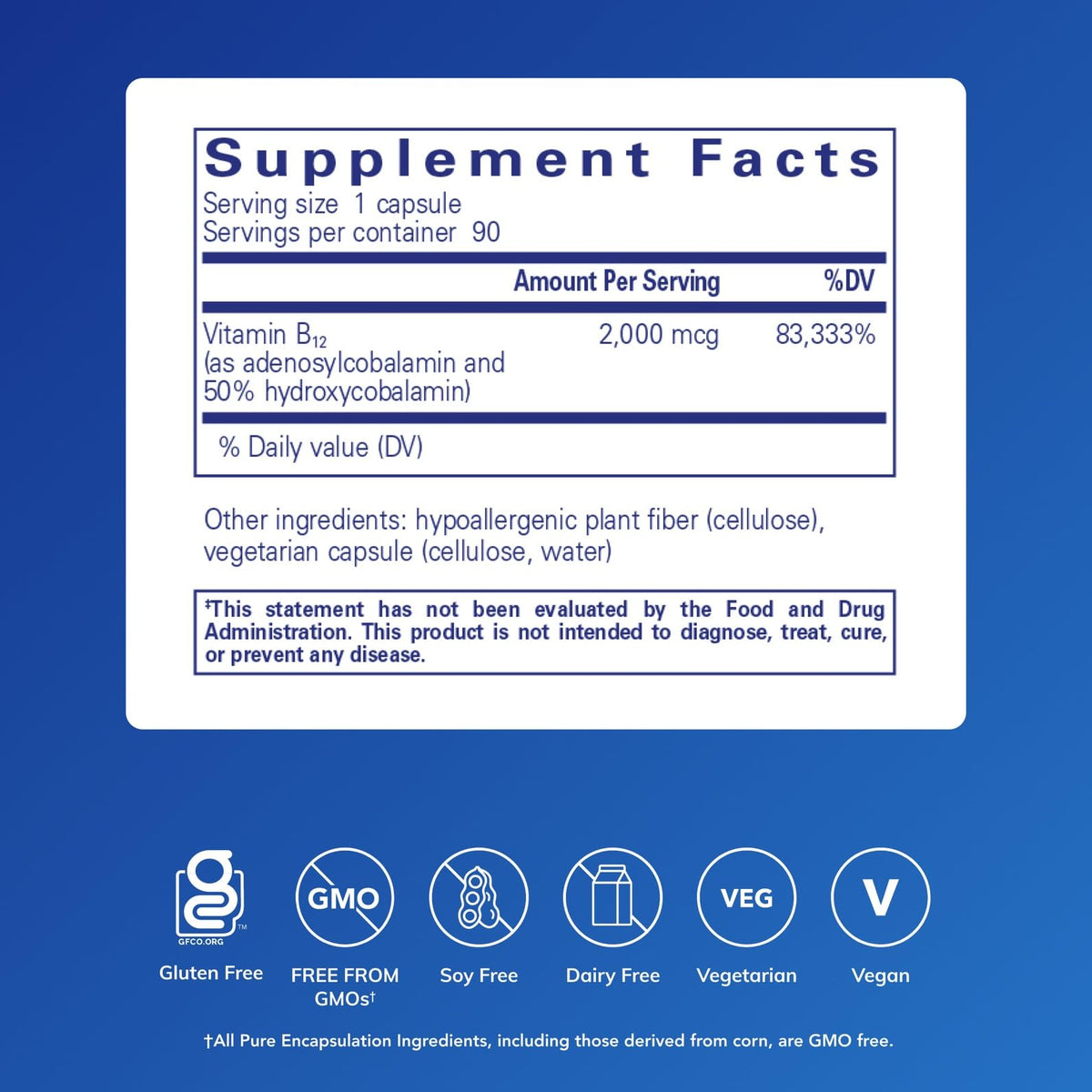 Emballage de Pure Encapsulations B12 avec étiquette