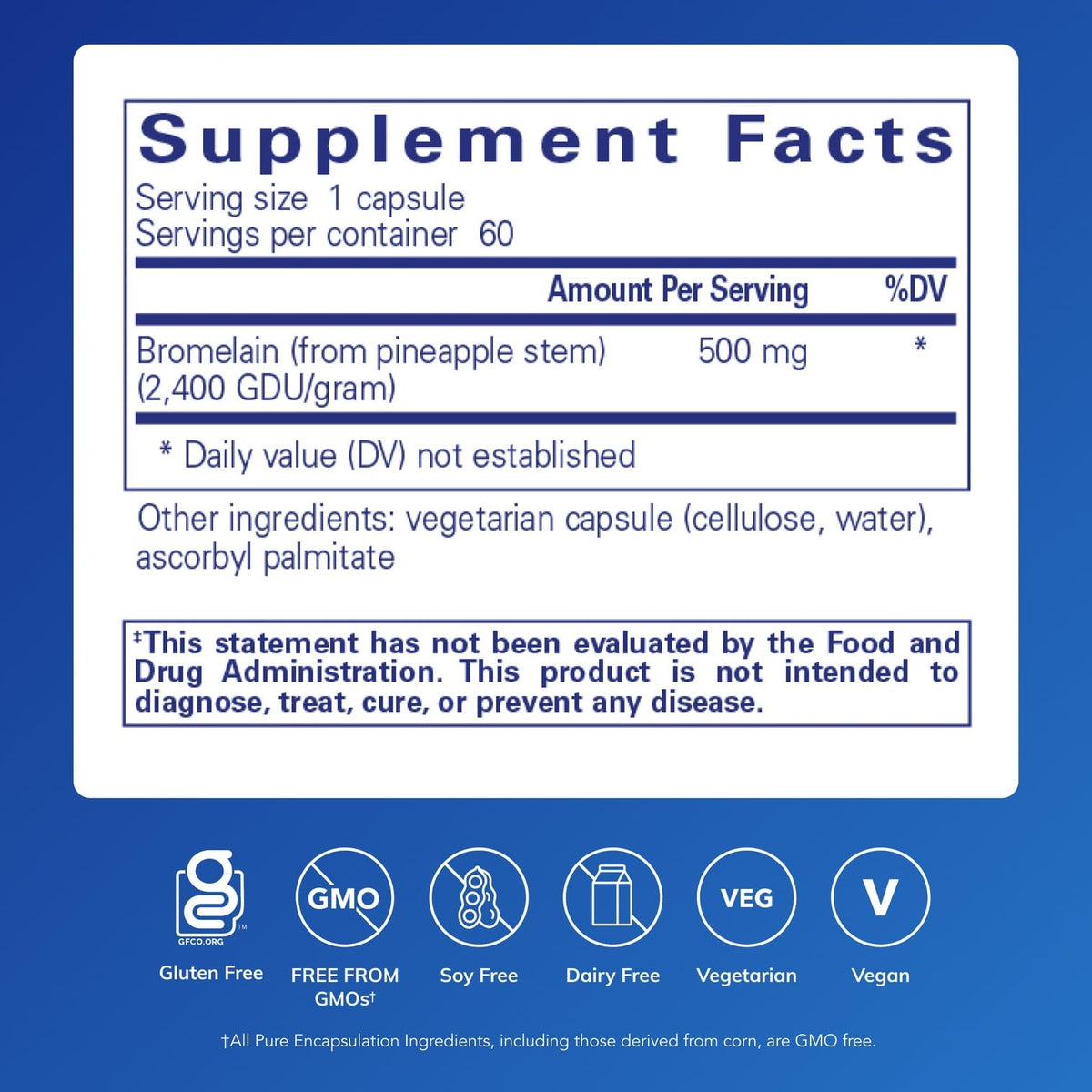 Emballage de Pure Encapsulations Bromélaïne 500 mg