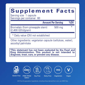 Emballage de Pure Encapsulations Bromélaïne 500 mg
