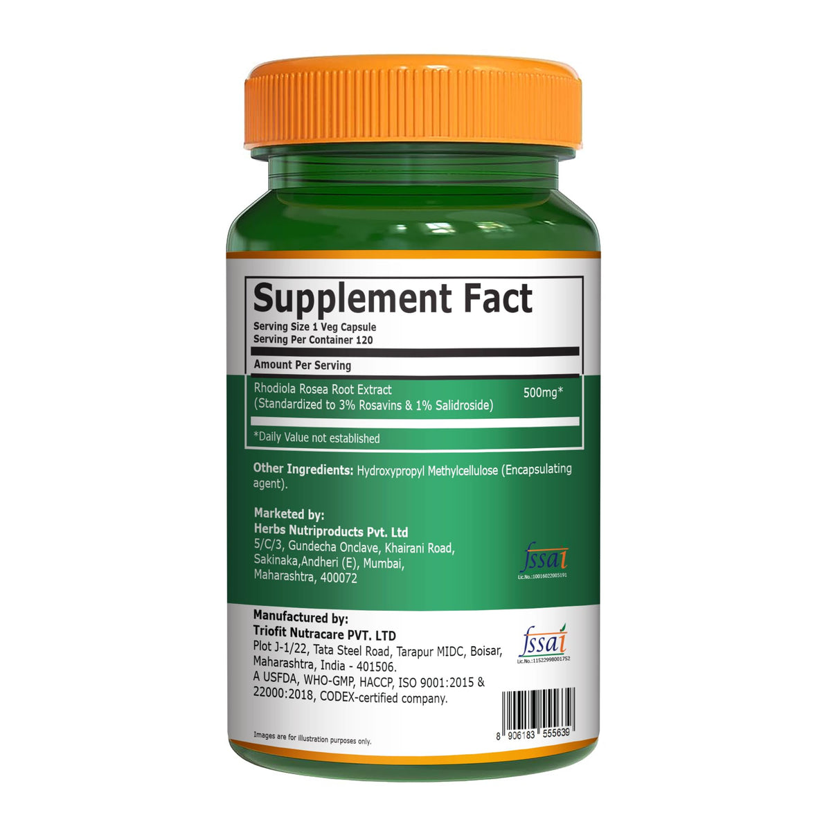 Emballage de PURE NUTRITION Rhodiola Rosea Extrait 500 mg avec étiquette