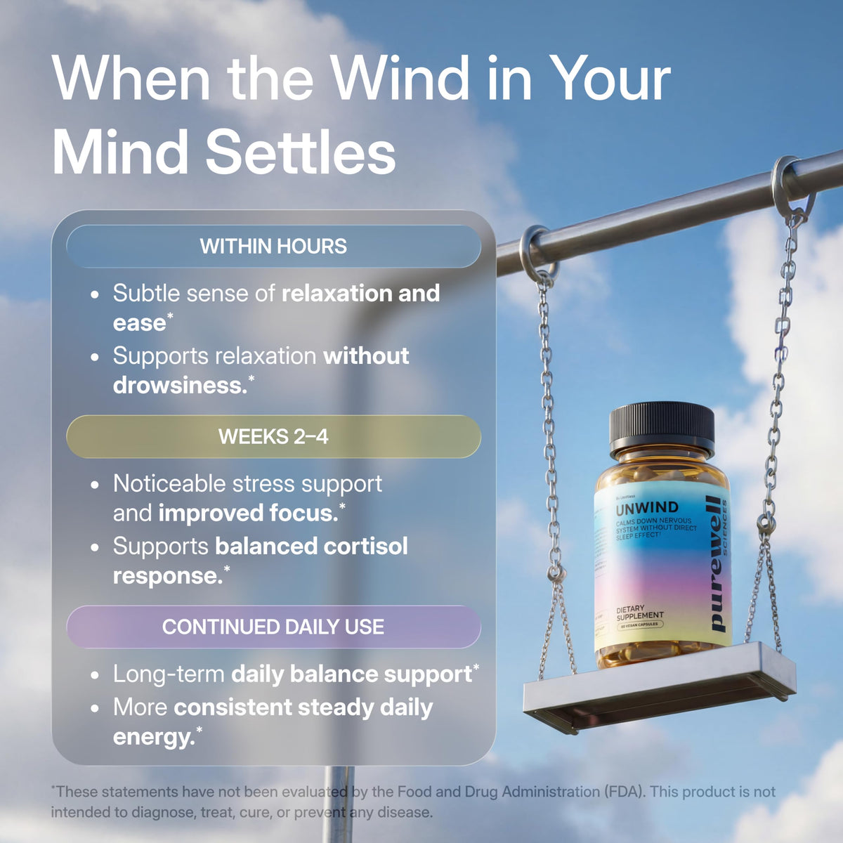 Emballage de PUREWELL SCIENCES Unwind sur une table