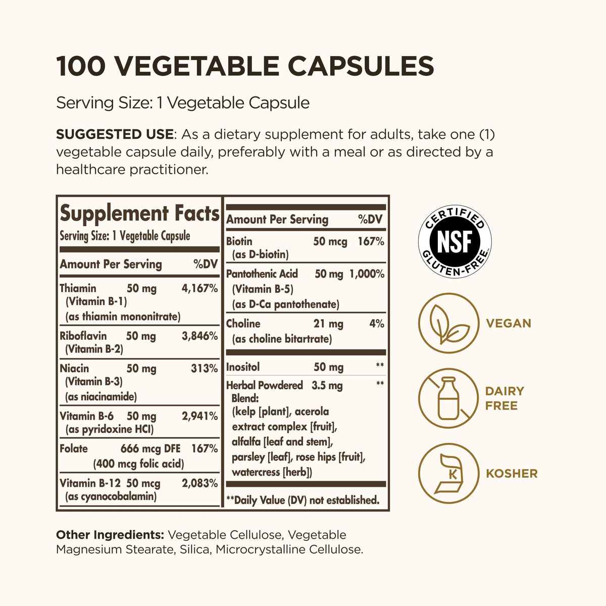 Emballage de Solgar B-Complex 50 avec capsules à l'intérieur