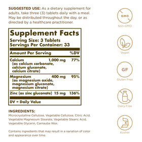 Emballage de Solgar Calcium Magnesium Plus Zinc, pack de 3