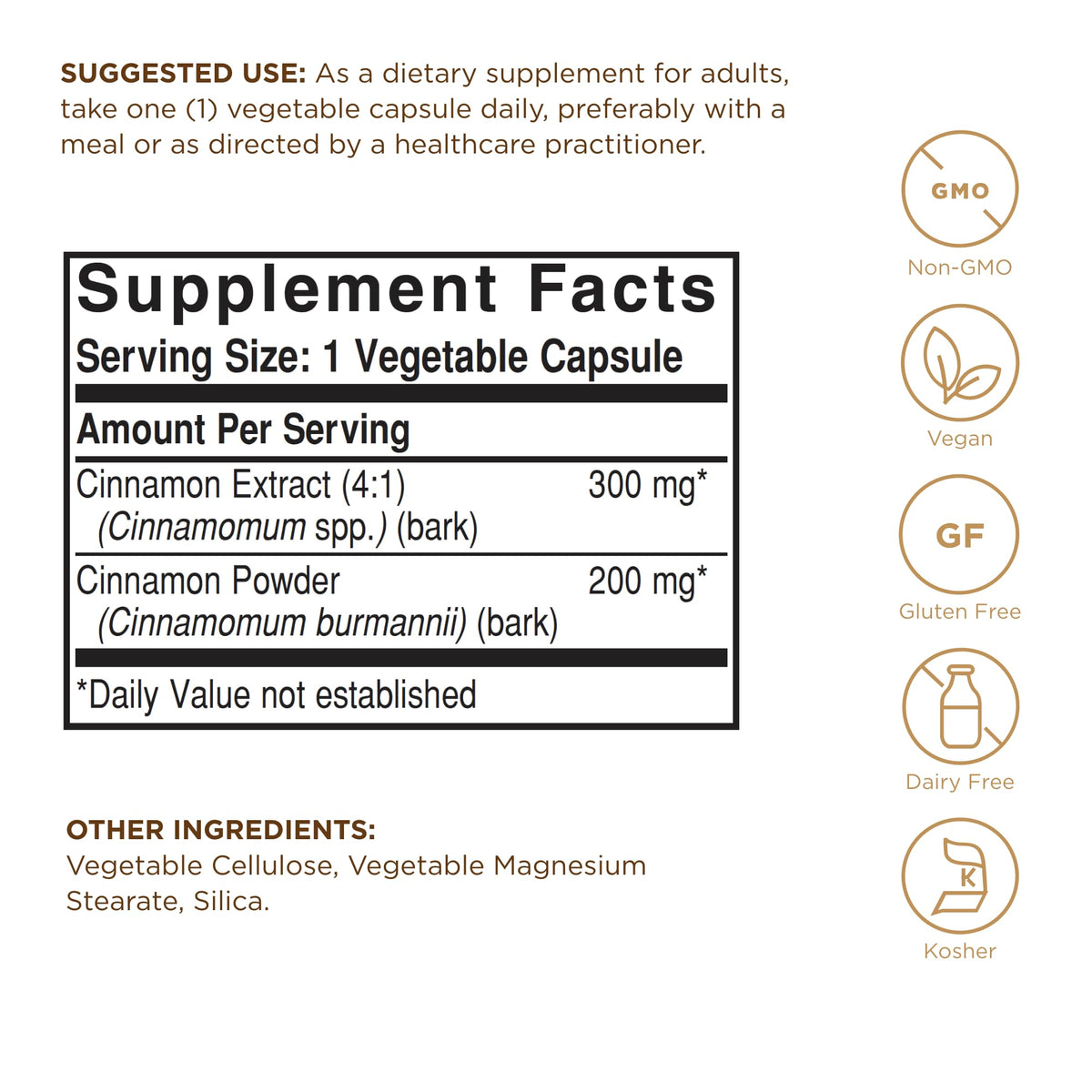 Emballage de Solgar Cannelle 100 Capsules Végétales