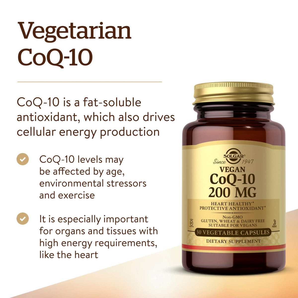 Emballage de Solgar CoQ-10 200 mg avec étiquettes