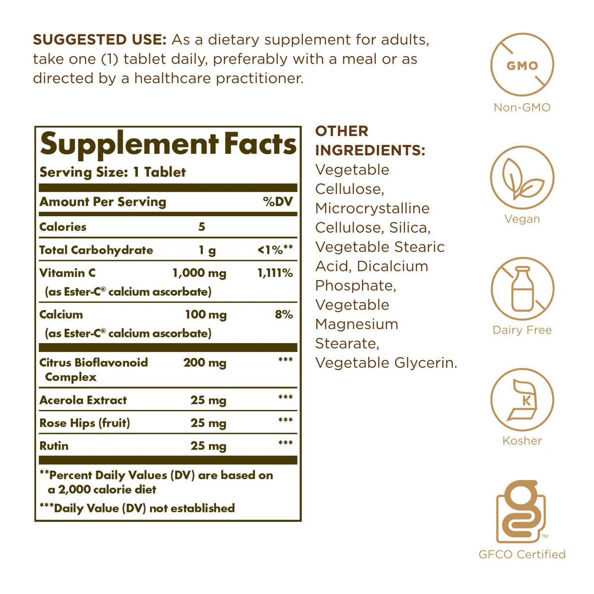 Emballage de Solgar Ester-C Plus 1000 mg, 180 comprimés