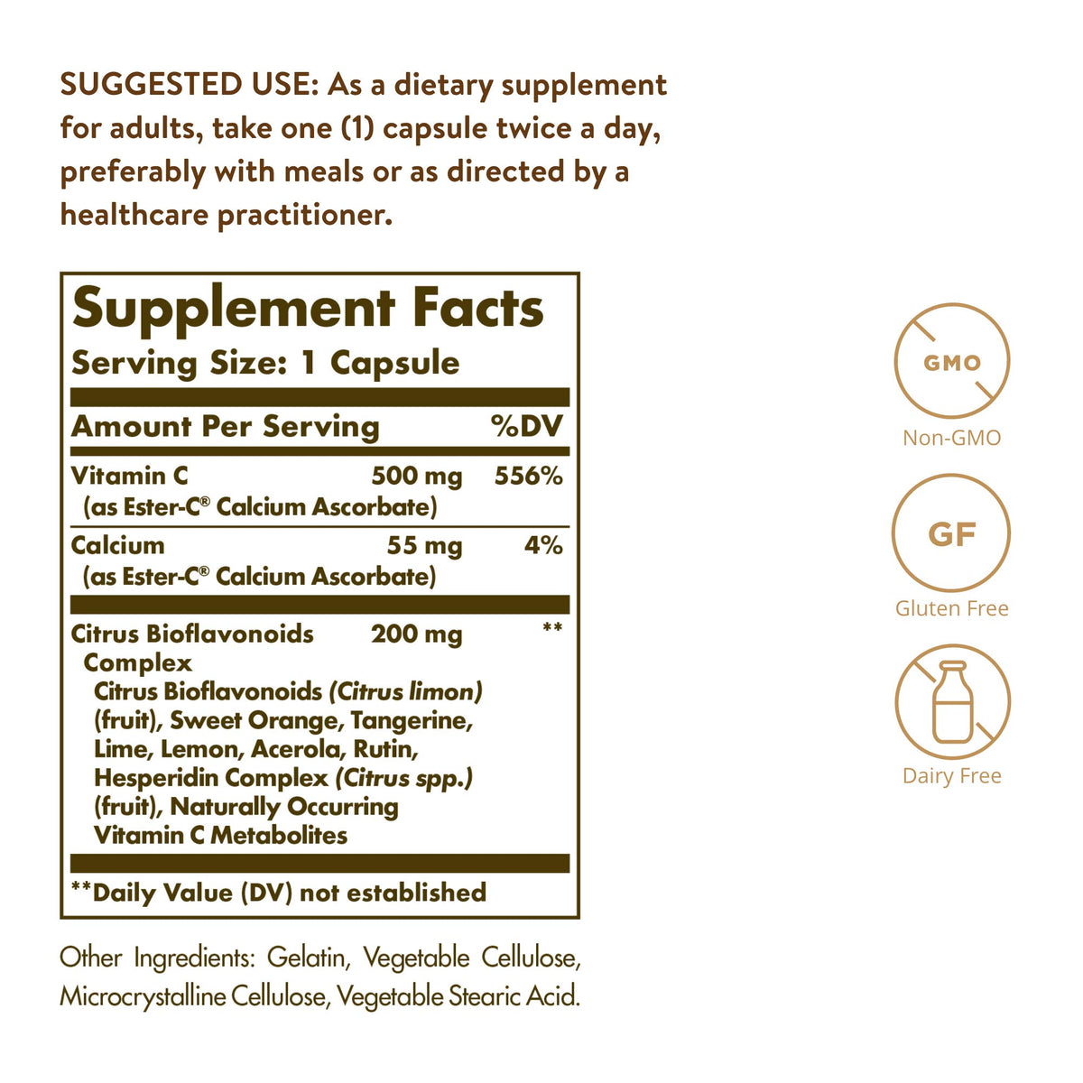 Emballage de Solgar Ester-C Plus 500 mg Vitamine C