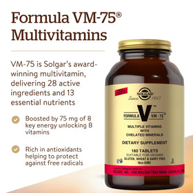 Emballage de Solgar Formula VM-75 180 comprimés