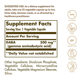 Emballage de Solgar GABA 500 mg 100 capsules