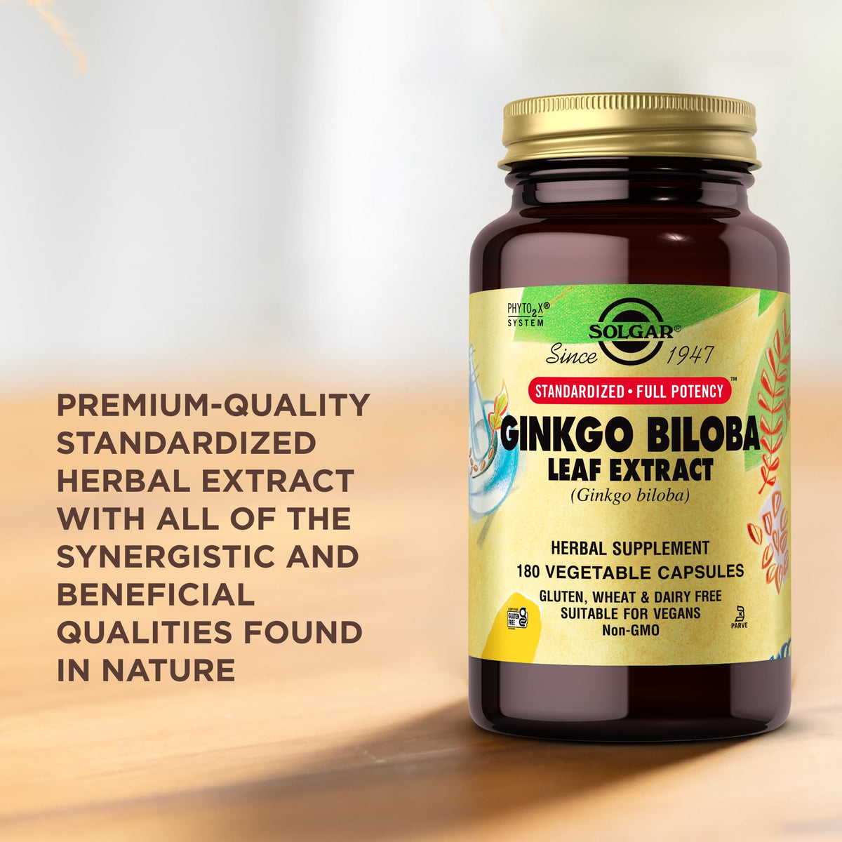 Emballage de Solgar Ginkgo Biloba avec informations nutritionnelles