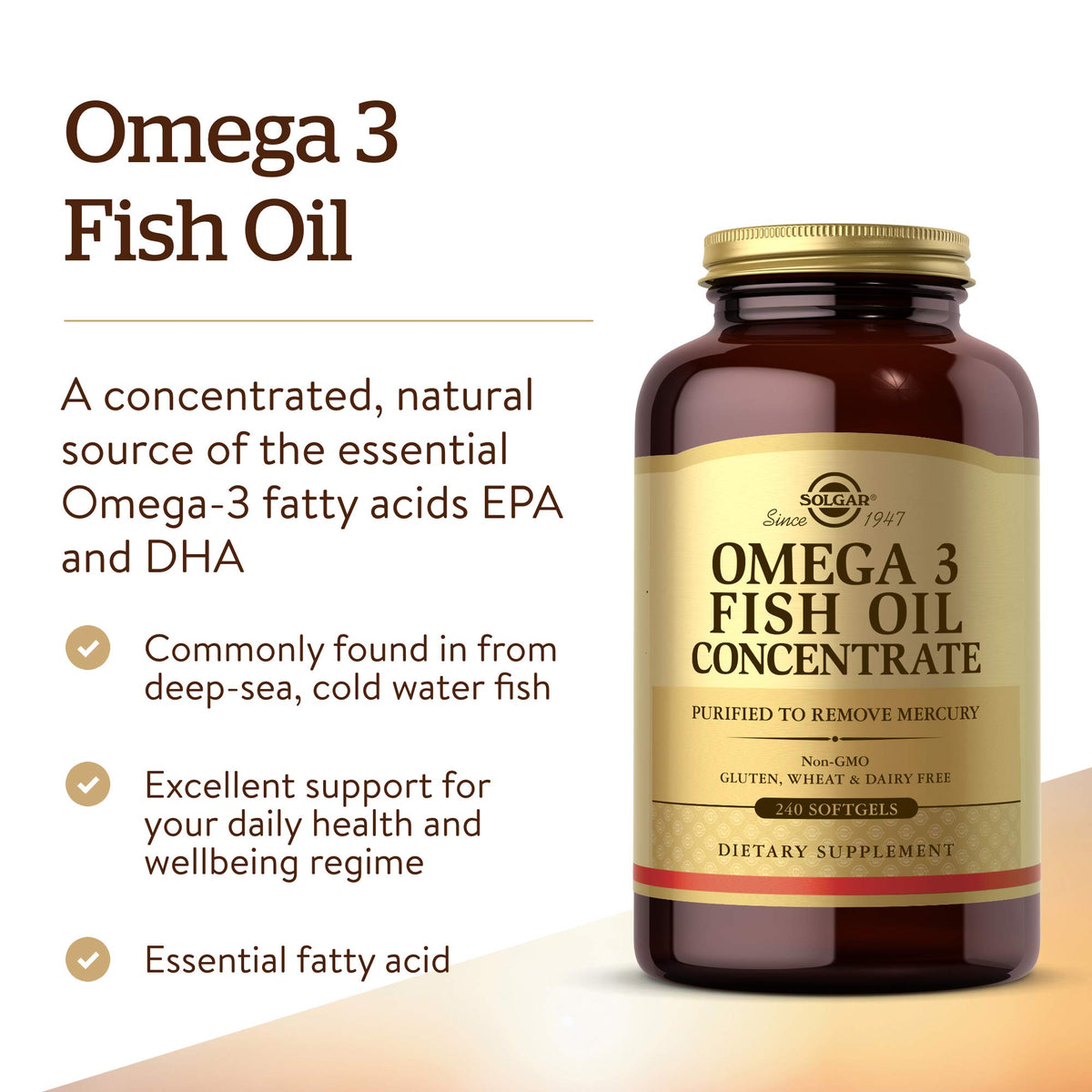 Emballage de Solgar Huile de Poisson Omega-3 240 gélules