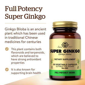 Emballage de Solgar Super Ginkgo montrant le design du produit