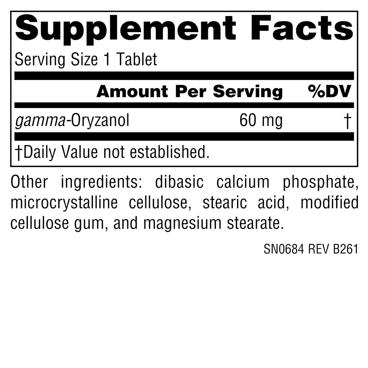 Emballage de Source Naturals Gamma Oryzanol 60 mg 100 comprimés