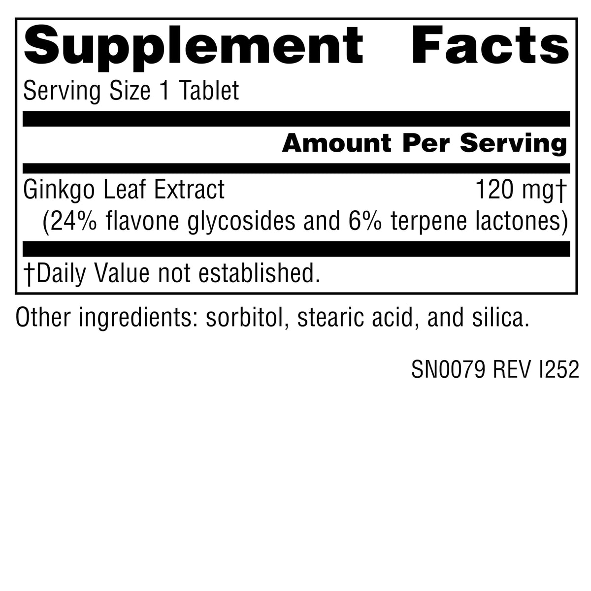 Emballage de Source Naturals Ginkgo-24 120 mg comprimés
