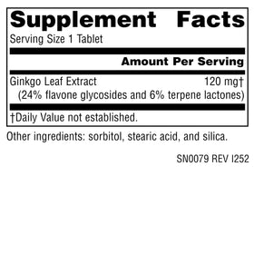 Emballage de Source Naturals Ginkgo-24 120 mg comprimés