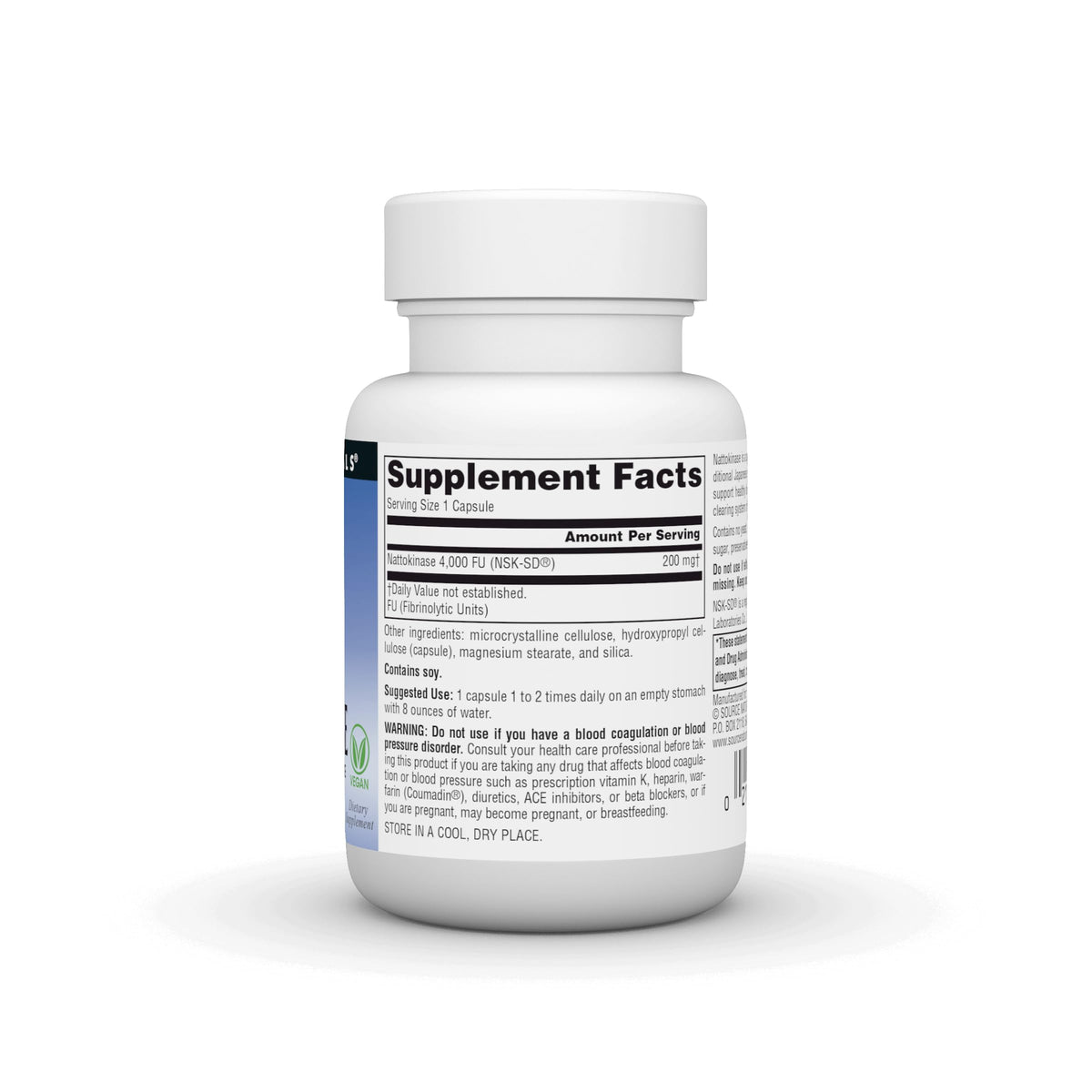 Emballage de Source Naturals Nattokinase 200 mg, détail des ingrédients