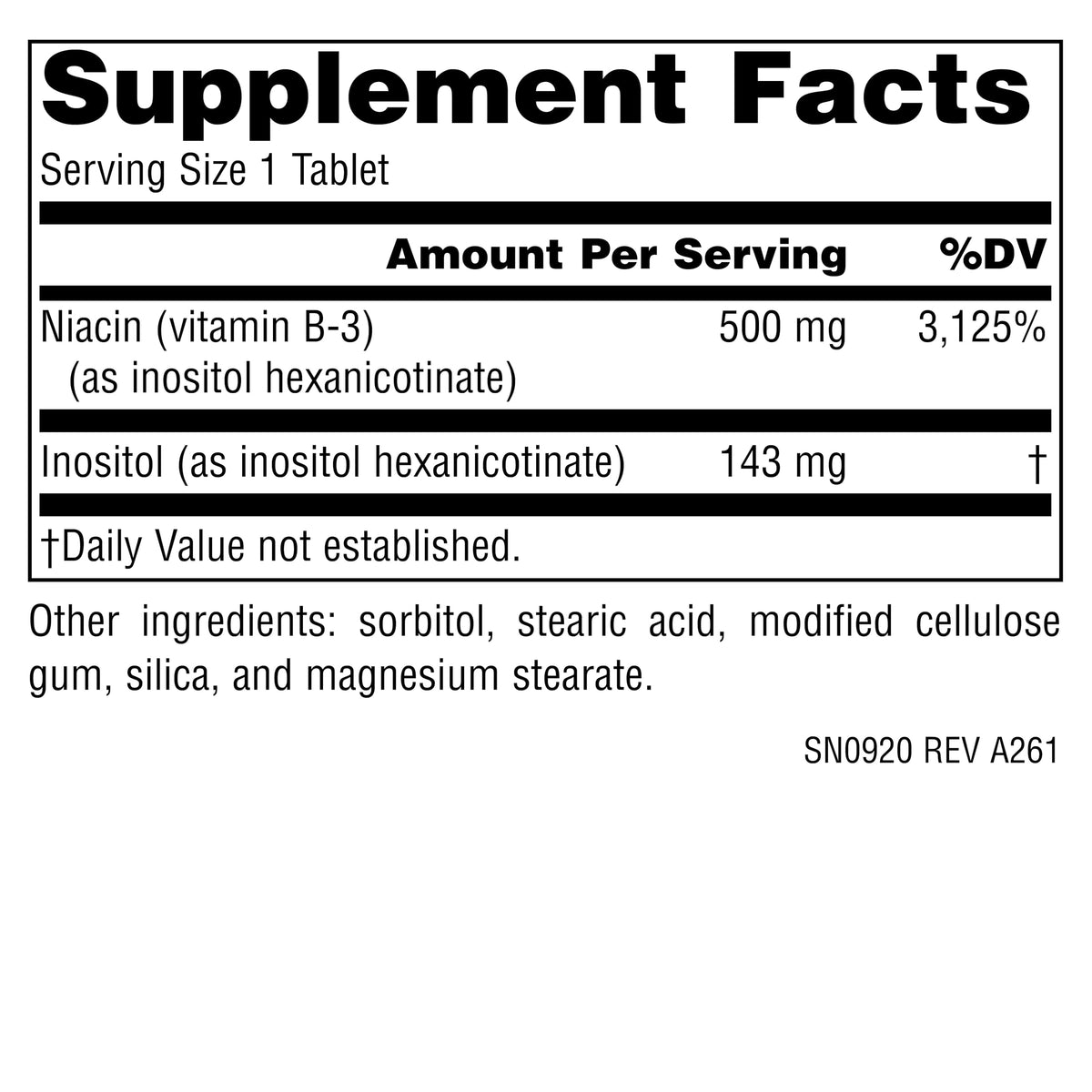 Emballage de Source Naturals Niacine B-3 500 mg comprimés