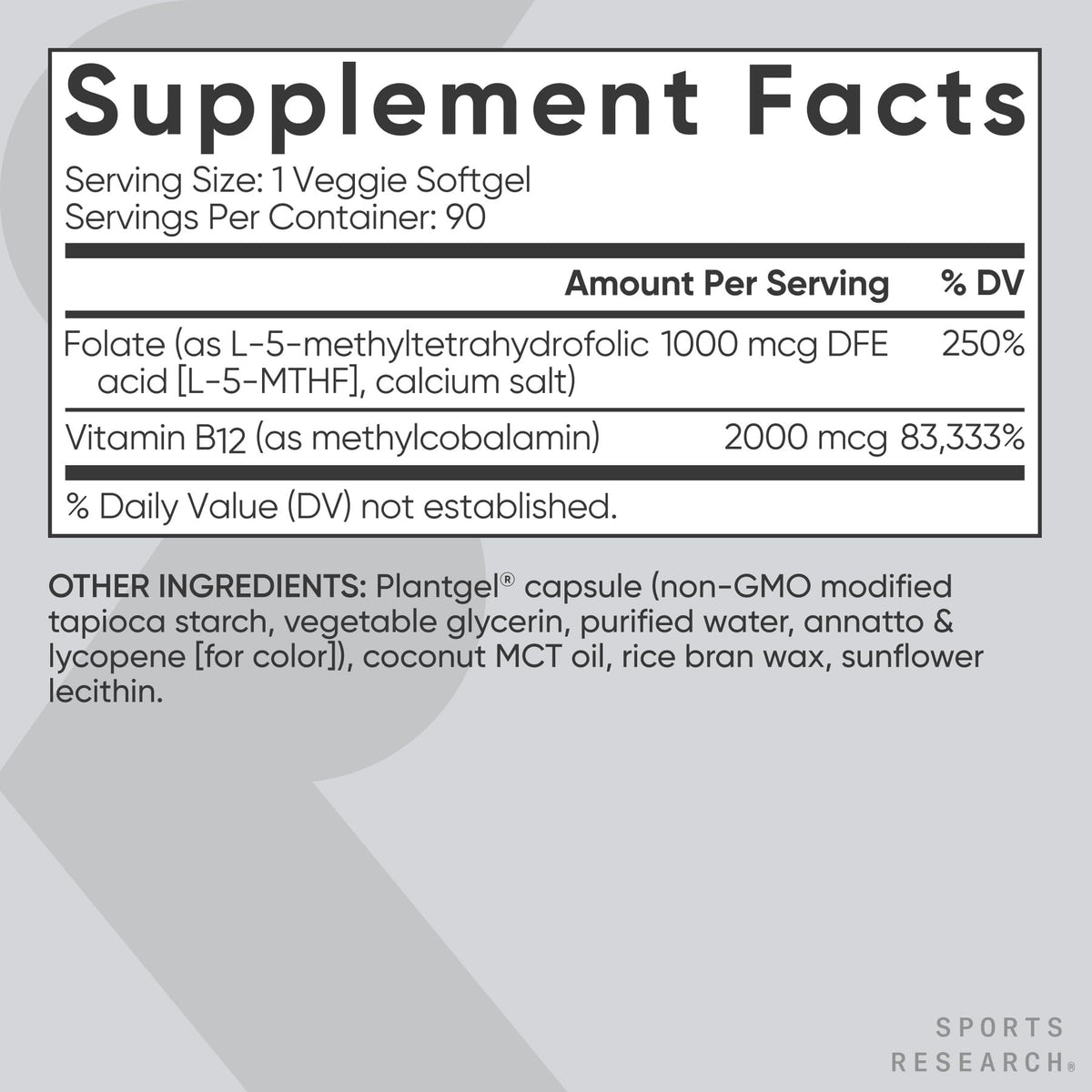 Emballage de Sports Research Methyl Folate et B12