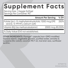 Emballage de Sports Research Methyl Folate et B12