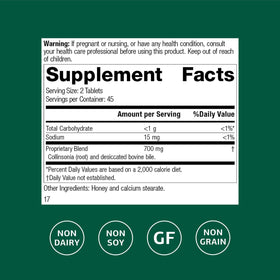 Emballage de Standard Process Cholacol, informations nutritionnelles