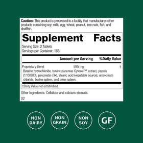 Emballage de Standard Process Zypan avec informations nutritionnelles