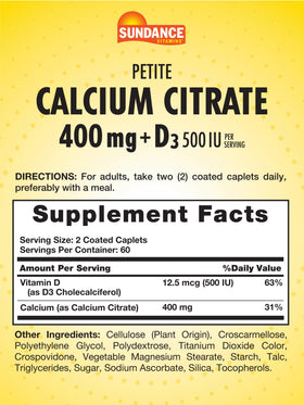 Emballage de Sundance Citrate de Calcium 400 mg, vue de côté