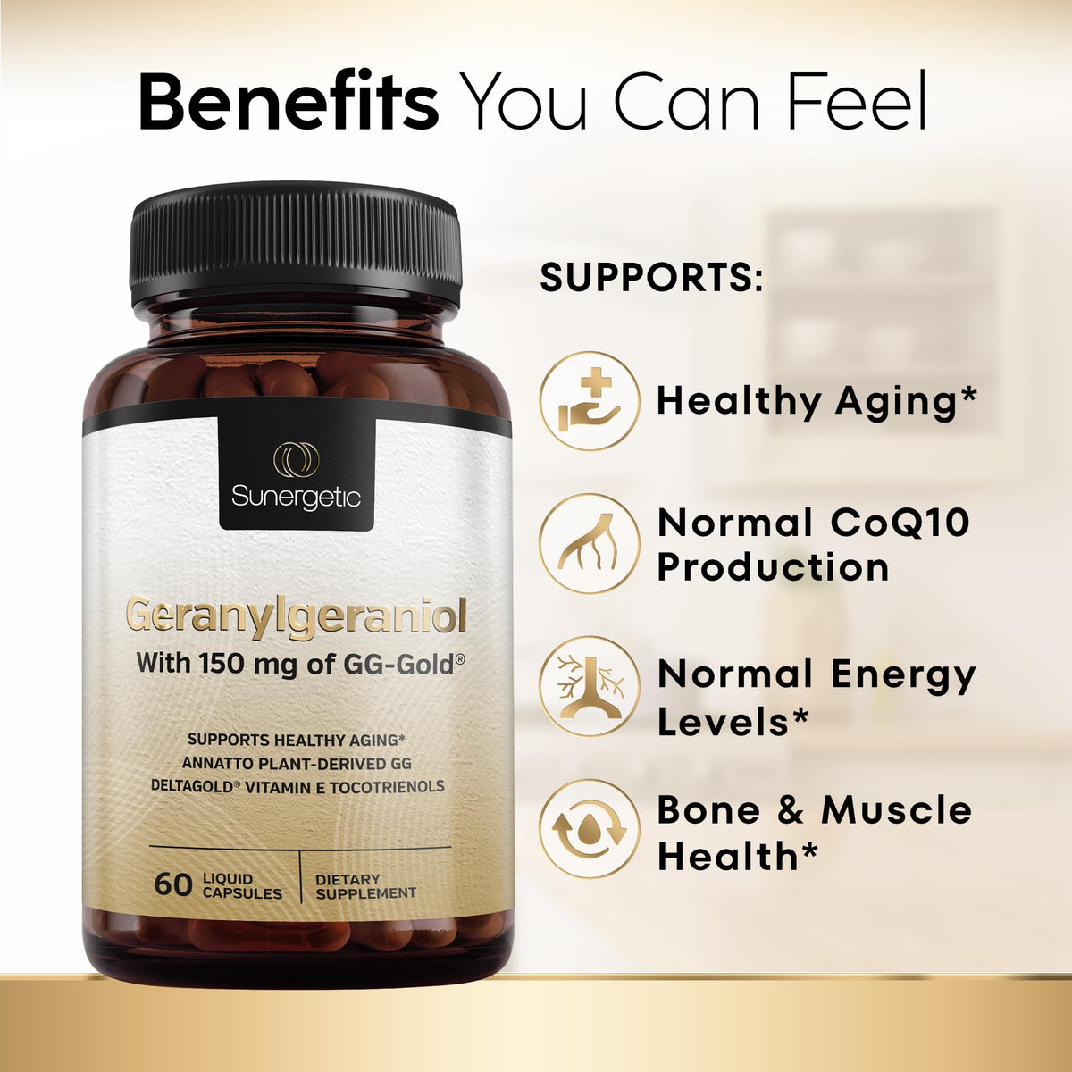 Emballage de Sunergetic GG-Gold 150mg sur un fond neutre